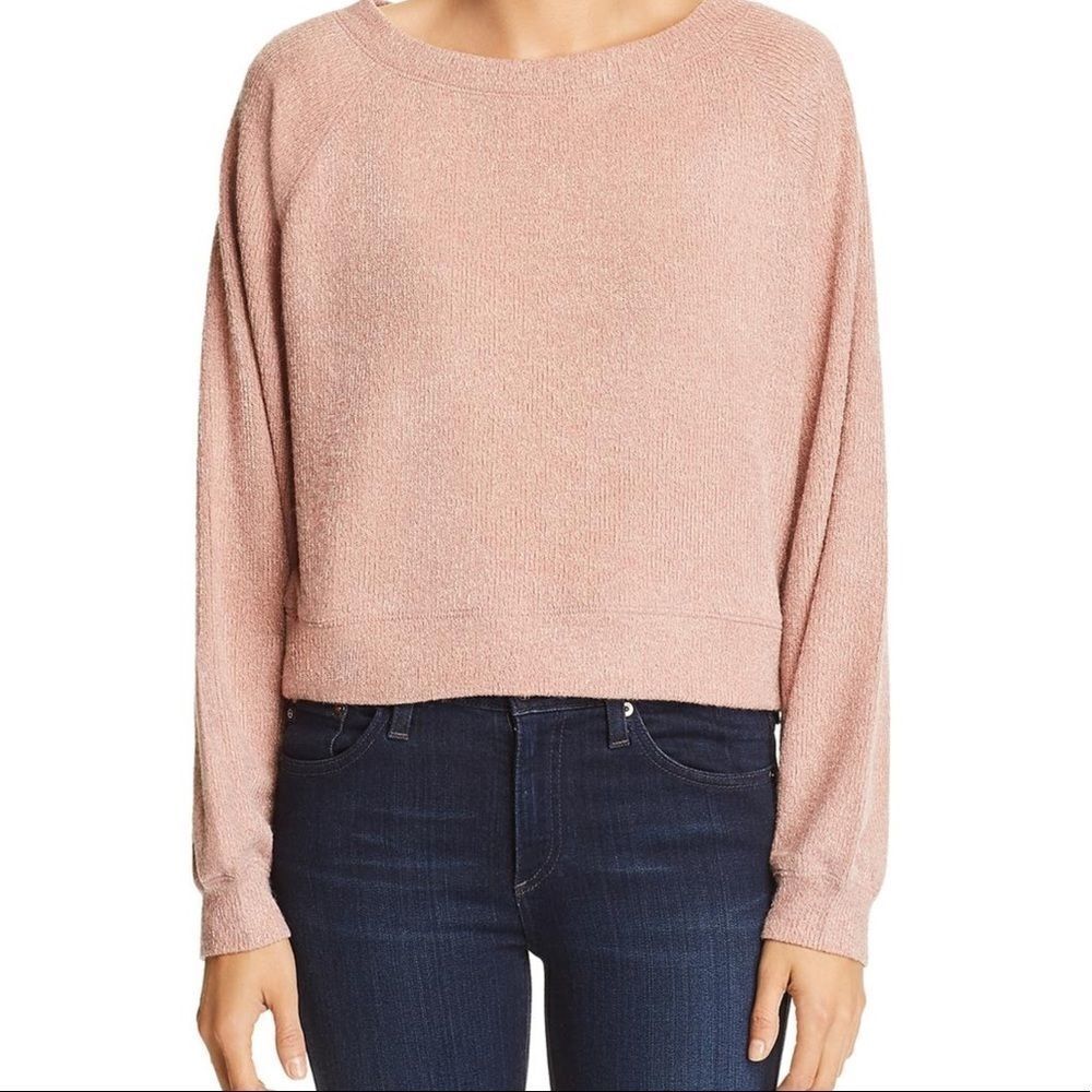 Band of Gypsies Dusty Rose Boat Neck Lightweight Chenille Ribbed Trim Sweater